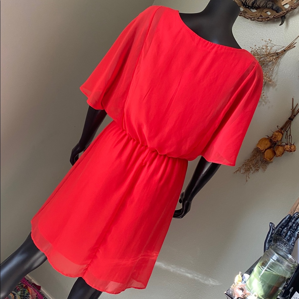 Charming Charlie Vibrant Coral Red Sheer Mini Dress NWTs - Picture 9 of 15